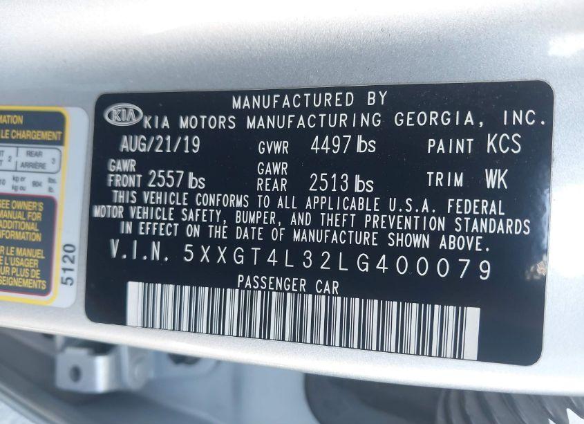 Photo 9 of 2020 Kia Optima LX (VIN 5XXGT4L32LG400079)