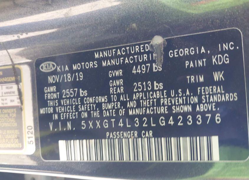 Photo 9 of 2020 Kia Optima LX (VIN 5XXGT4L32LG423376)