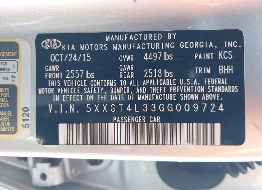 Photo 9 of 2016 Kia Optima LX (VIN 5XXGT4L33GG009724)