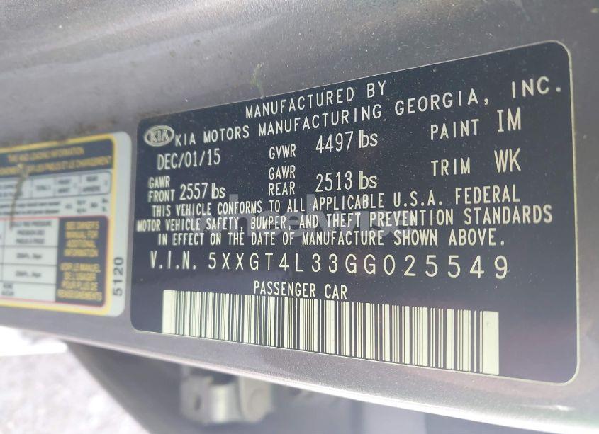 Photo 9 of 2016 Kia Optima LX (VIN 5XXGT4L33GG025549)