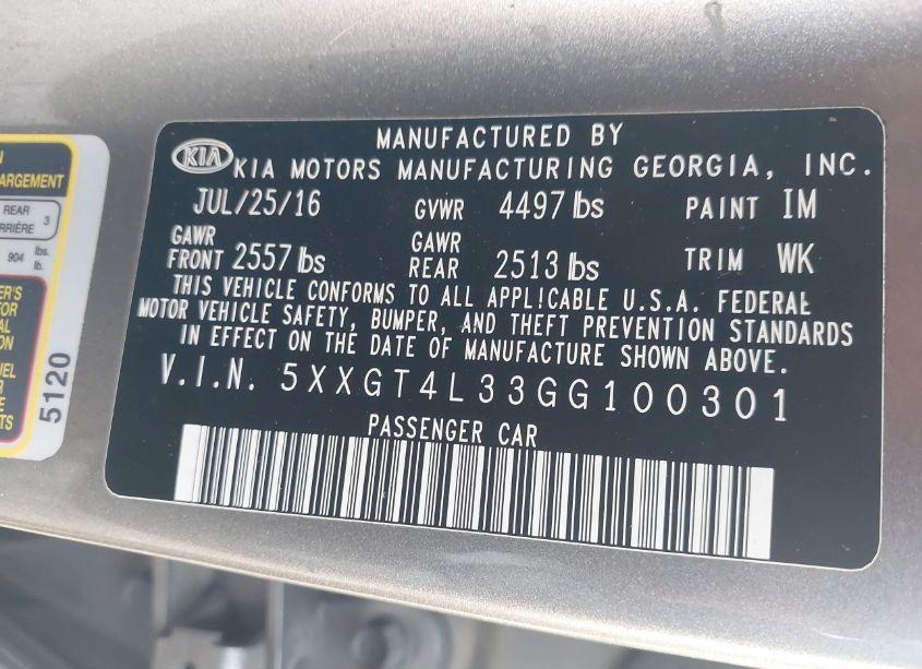 Photo 9 of 2016 Kia Optima LX (VIN 5XXGT4L33GG100301)