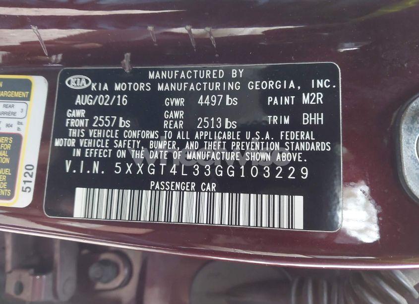 Photo 9 of 2016 Kia Optima LX (VIN 5XXGT4L33GG103229)