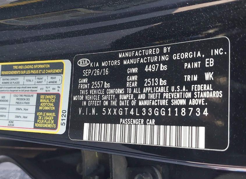 Photo 9 of 2016 Kia Optima LX (VIN 5XXGT4L33GG118734)