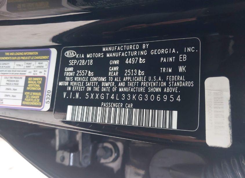 Photo 9 of 2019 Kia Optima S (VIN 5XXGT4L33KG306954)