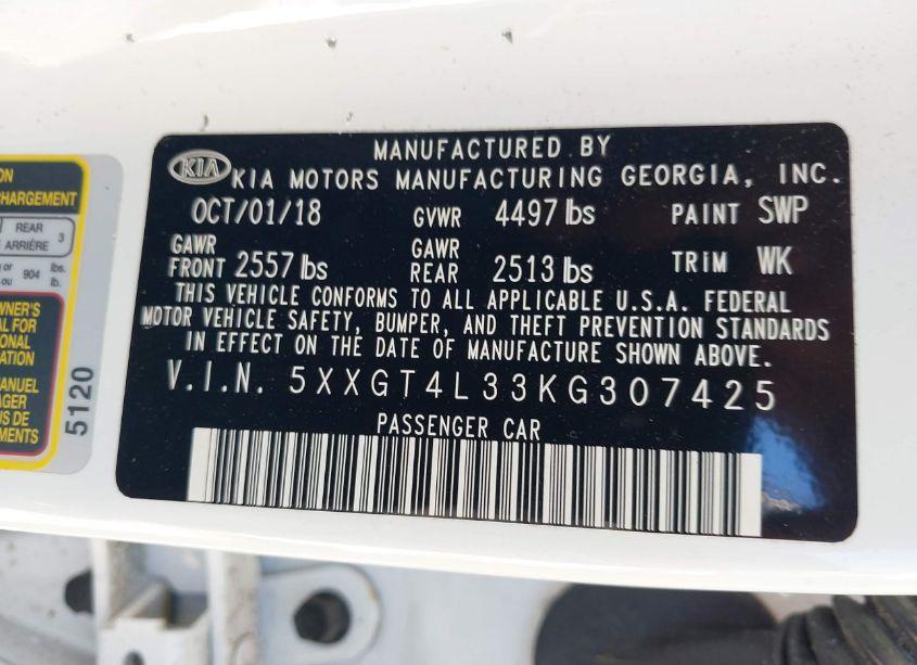 Photo 9 of 2019 Kia Optima LX (VIN 5XXGT4L33KG307425)