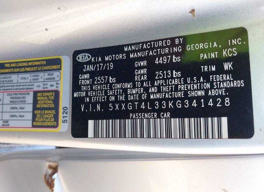 Photo 9 of 2019 Kia Optima LX (VIN 5XXGT4L33KG341428)