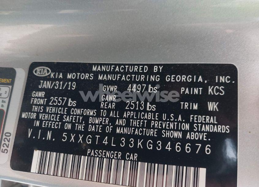 Photo 9 of 2019 Kia Optima LX (VIN 5XXGT4L33KG346676)