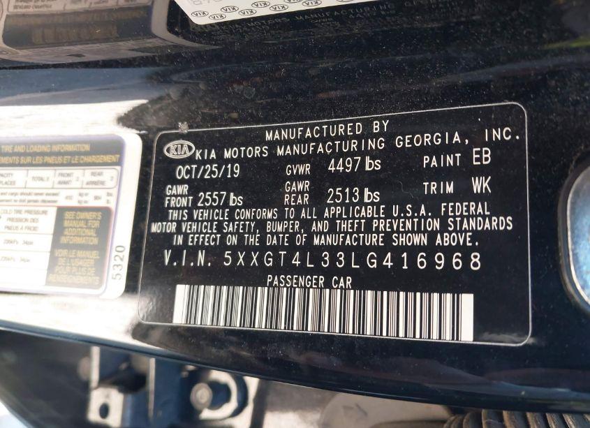 Photo 9 of 2020 Kia Optima S (VIN 5XXGT4L33LG416968)