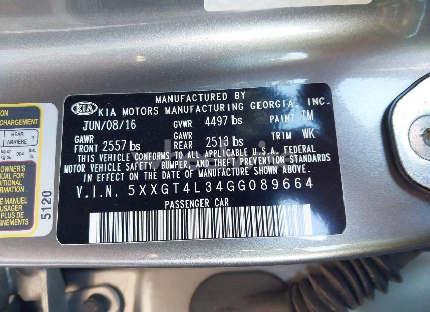 Photo 9 of 2016 Kia Optima LX (VIN 5XXGT4L34GG089664)