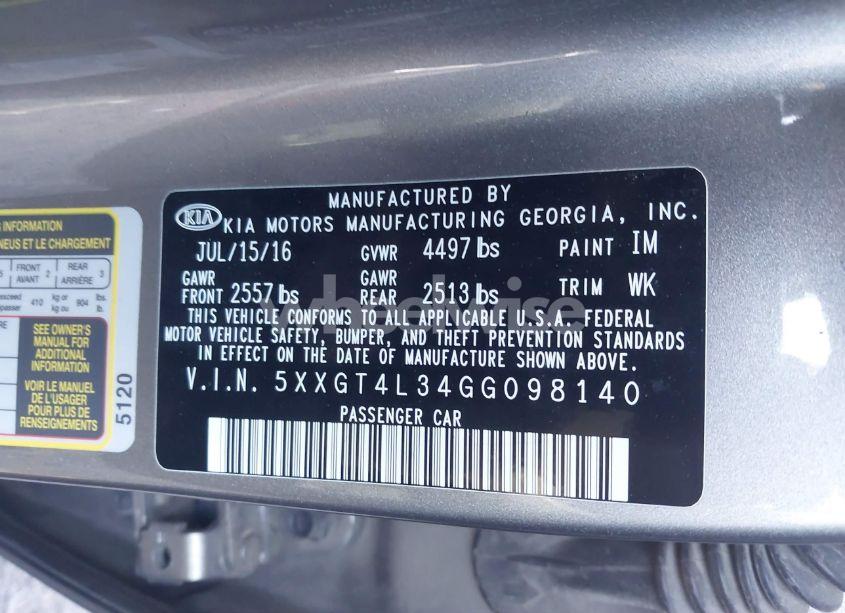 Photo 9 of 2016 Kia Optima LX (VIN 5XXGT4L34GG098140)