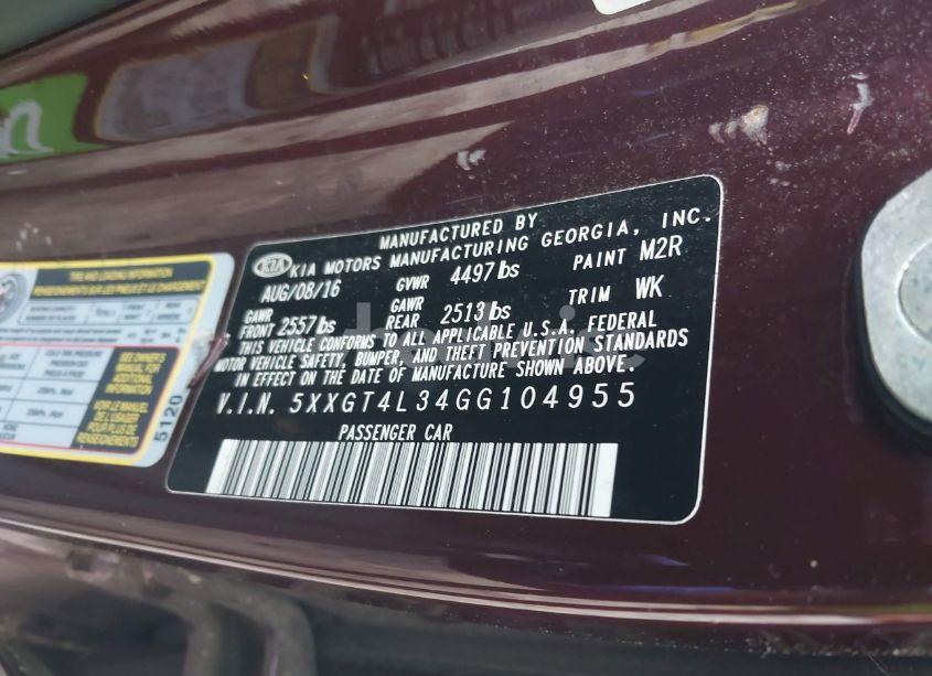 Photo 9 of 2016 Kia Optima LX (VIN 5XXGT4L34GG104955)