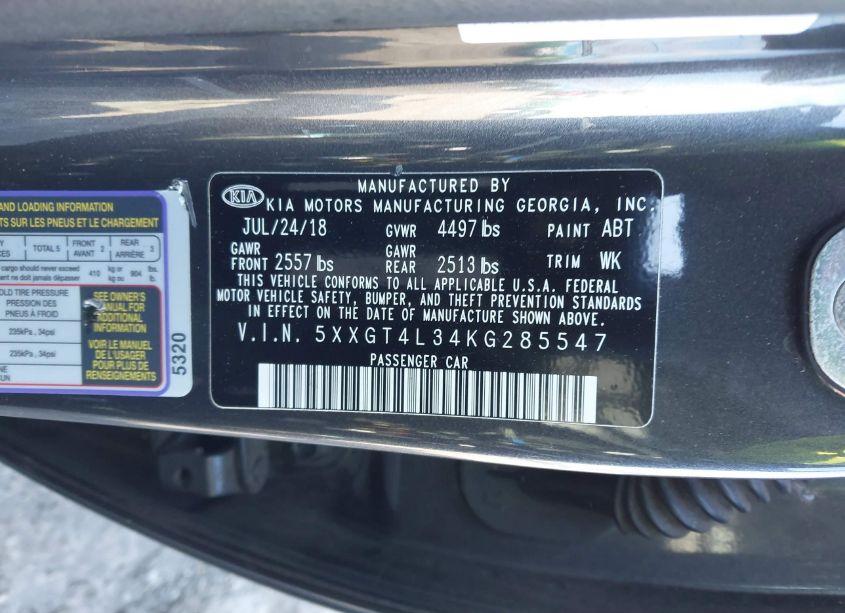 Photo 9 of 2019 Kia Optima S (VIN 5XXGT4L34KG285547)