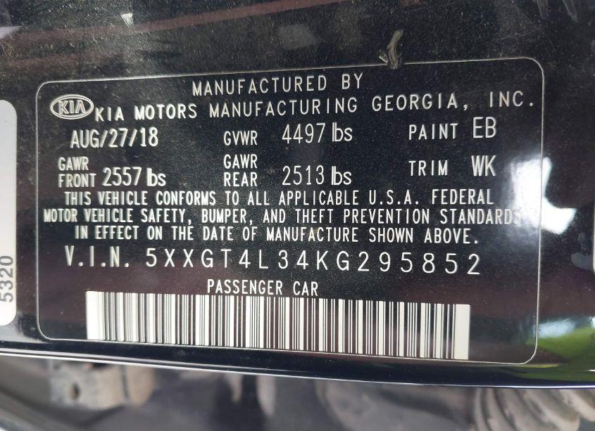 Photo 9 of 2019 Kia Optima S (VIN 5XXGT4L34KG295852)