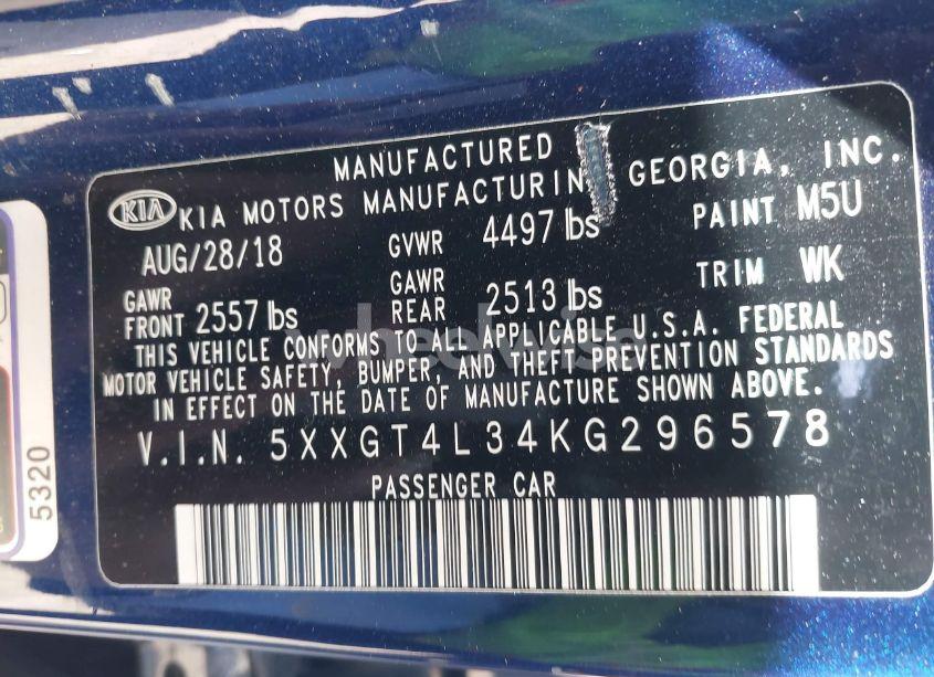 Photo 9 of 2019 Kia Optima S (VIN 5XXGT4L34KG296578)