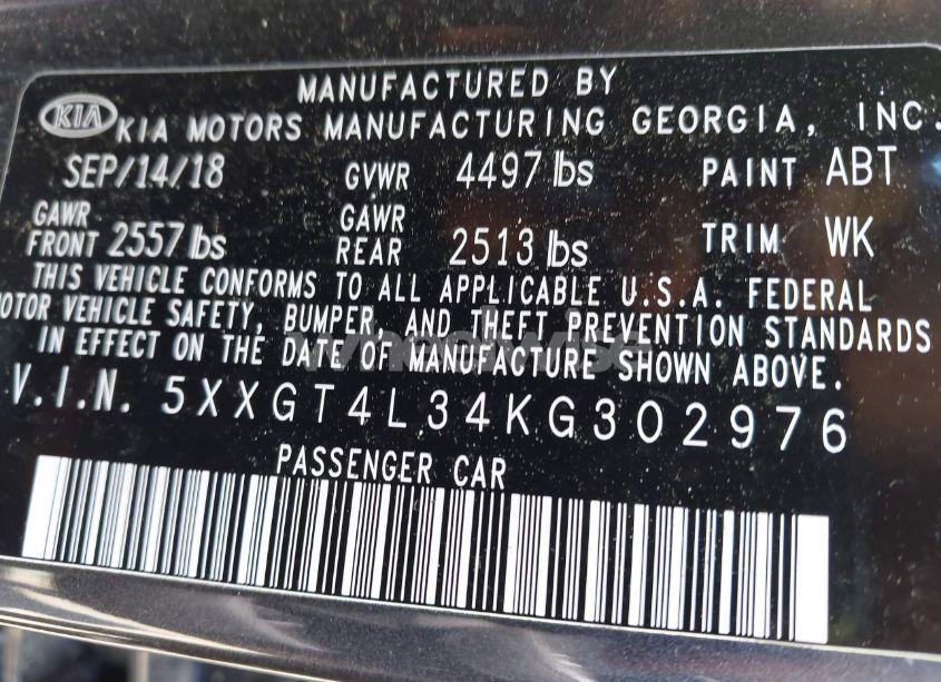 Photo 9 of 2019 Kia Optima S (VIN 5XXGT4L34KG302976)