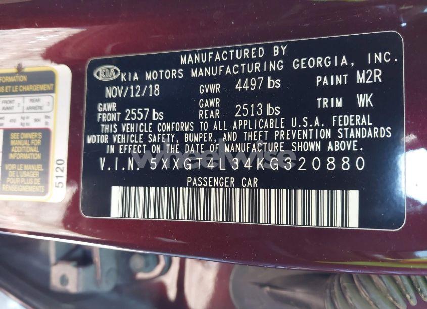 Photo 9 of 2019 Kia Optima LX (VIN 5XXGT4L34KG320880)