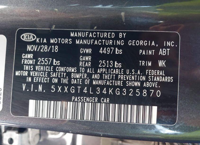 Photo 9 of 2019 Kia Optima S (VIN 5XXGT4L34KG325870)