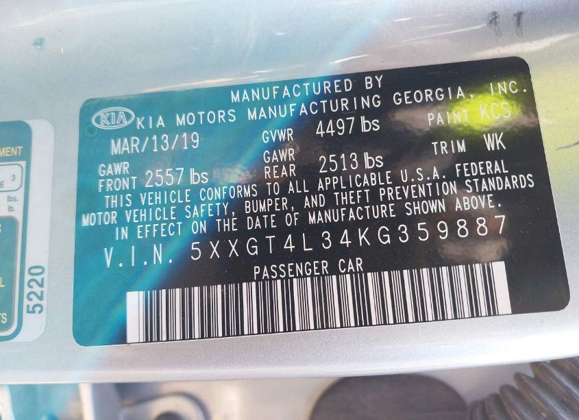 Photo 9 of 2019 Kia Optima LX (VIN 5XXGT4L34KG359887)