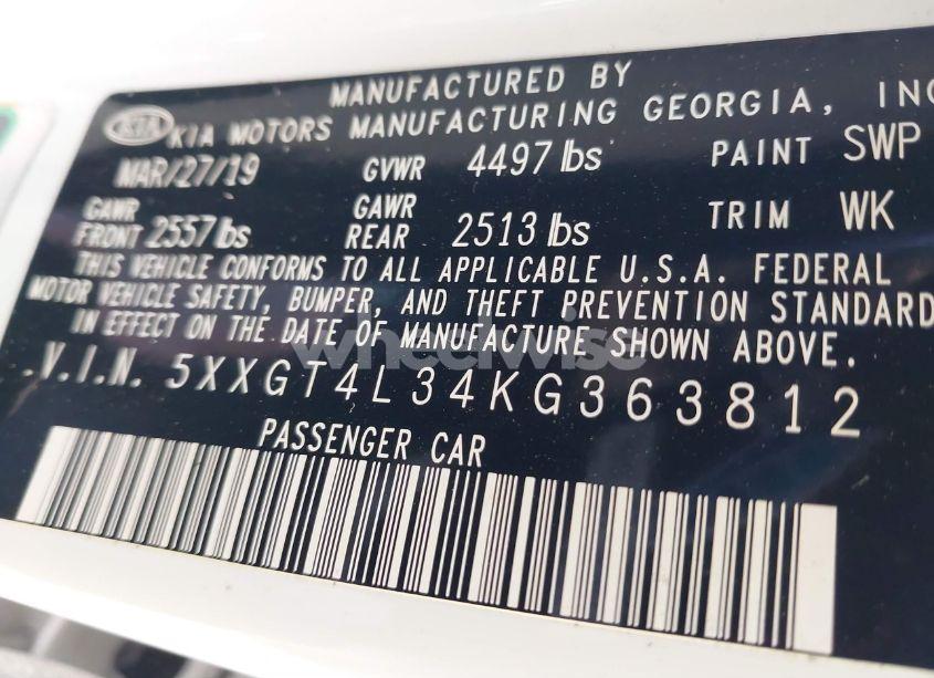 Photo 9 of 2019 Kia Optima LX (VIN 5XXGT4L34KG363812)