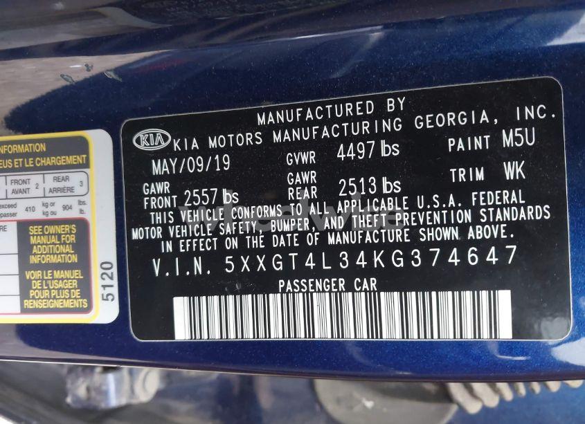 Photo 9 of 2019 Kia Optima LX (VIN 5XXGT4L34KG374647)