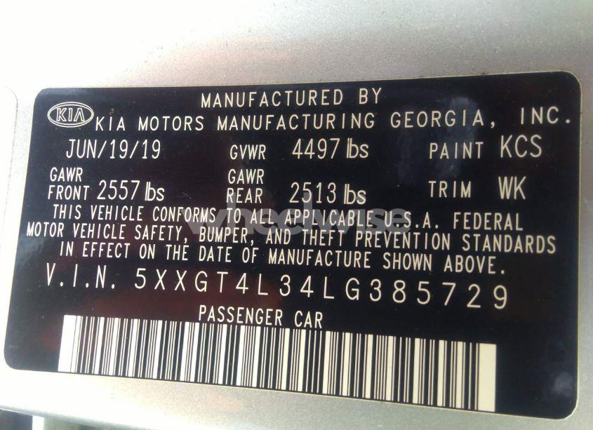 Photo 9 of 2020 Kia Optima LX (VIN 5XXGT4L34LG385729)