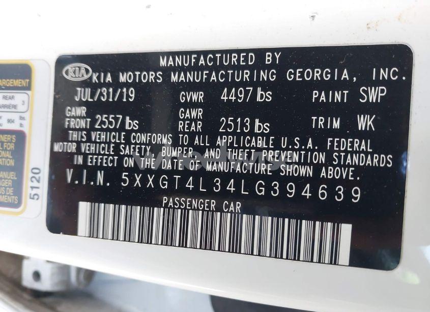 Photo 9 of 2020 Kia Optima LX (VIN 5XXGT4L34LG394639)