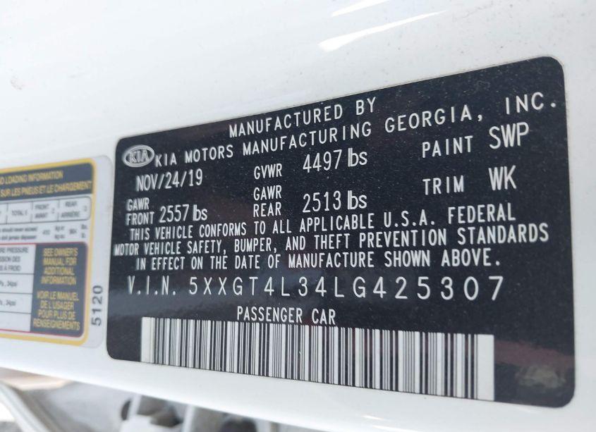 Photo 9 of 2020 Kia Optima LX (VIN 5XXGT4L34LG425307)