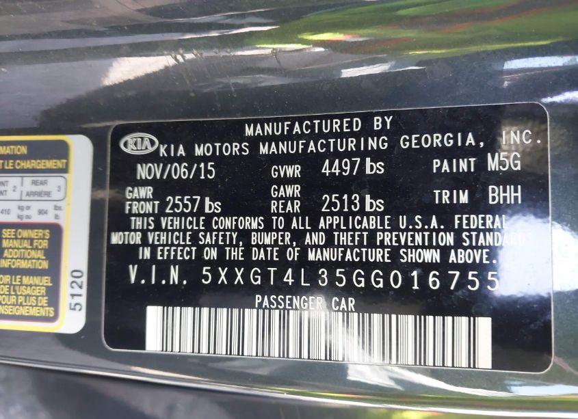 Photo 9 of 2016 Kia Optima LX (VIN 5XXGT4L35GG016755)