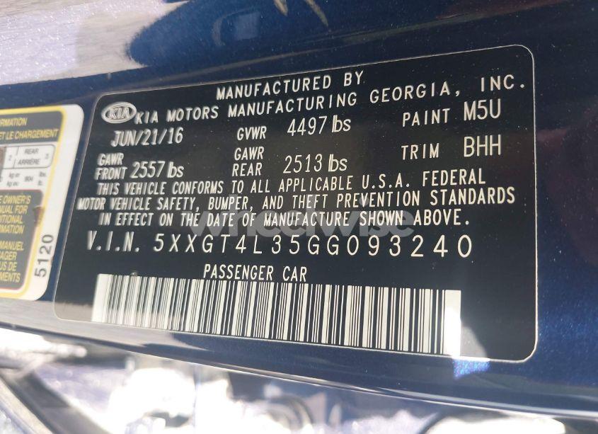 Photo 9 of 2016 Kia Optima LX (VIN 5XXGT4L35GG093240)