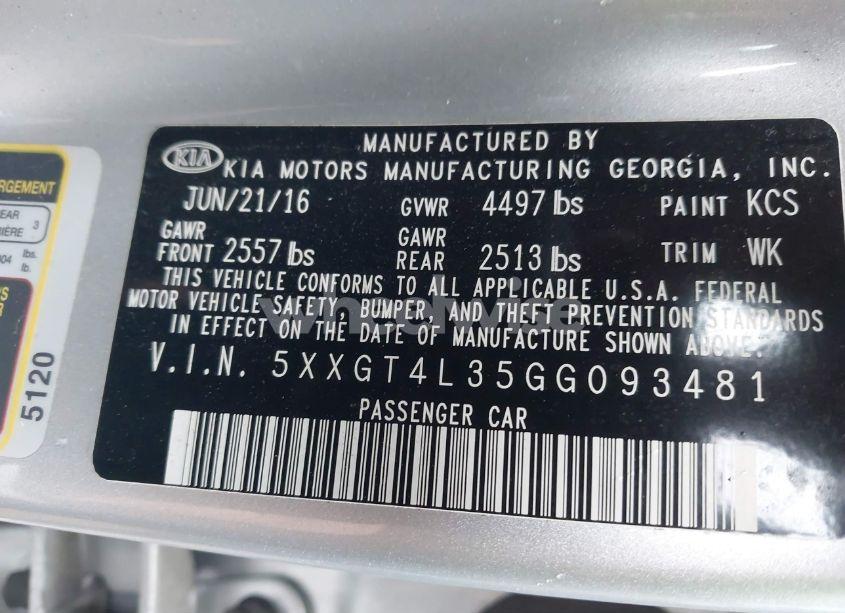 Photo 9 of 2016 Kia Optima LX (VIN 5XXGT4L35GG093481)