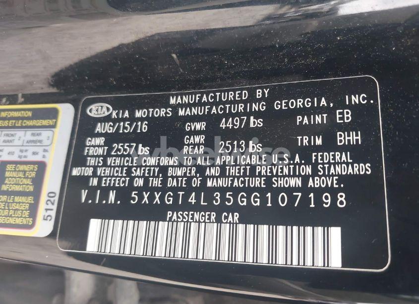 Photo 9 of 2016 Kia Optima LX (VIN 5XXGT4L35GG107198)