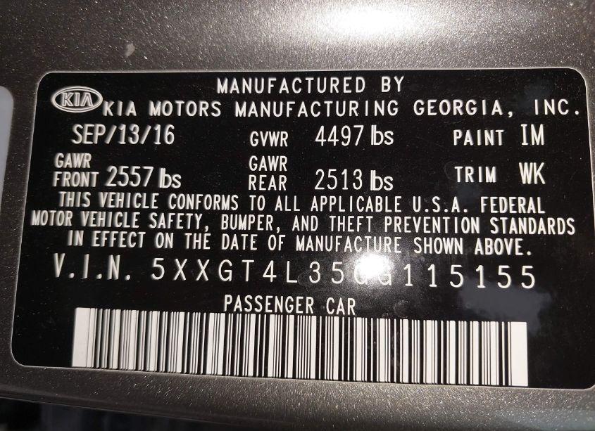 Photo 9 of 2016 Kia Optima LX (VIN 5XXGT4L35GG115155)