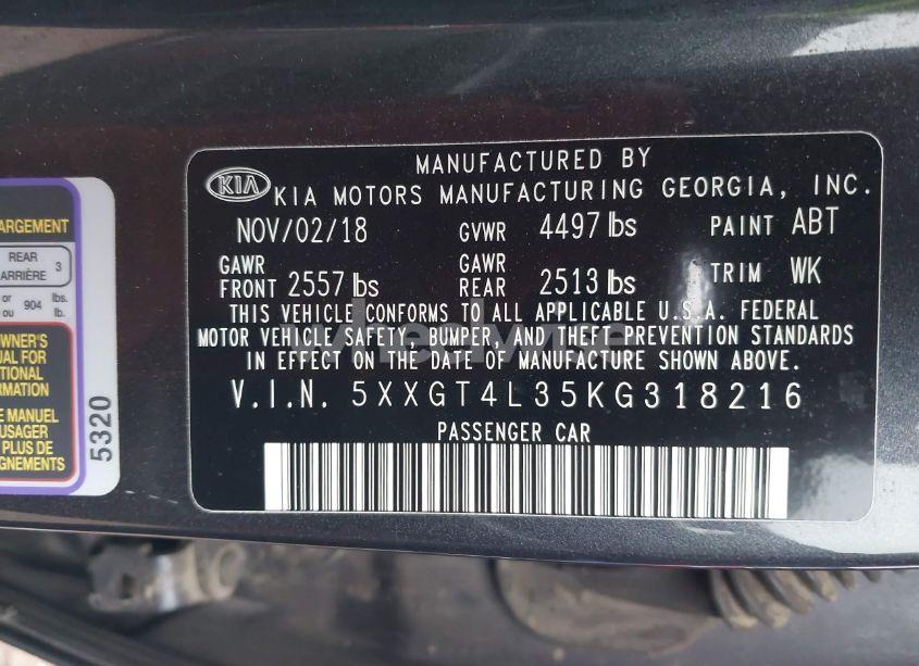 Photo 9 of 2019 Kia Optima S (VIN 5XXGT4L35KG318216)