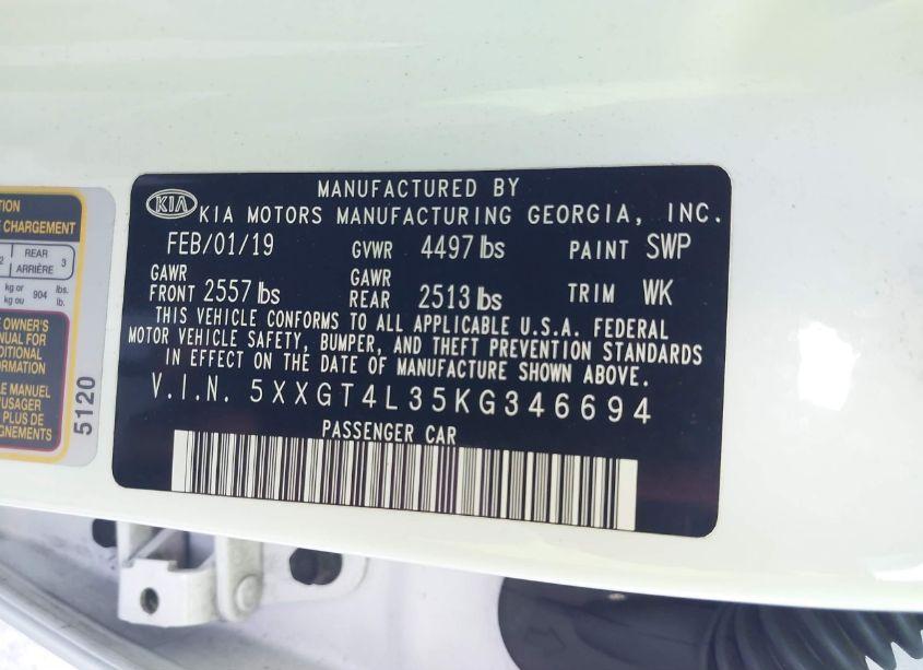 Photo 9 of 2019 Kia Optima LX (VIN 5XXGT4L35KG346694)