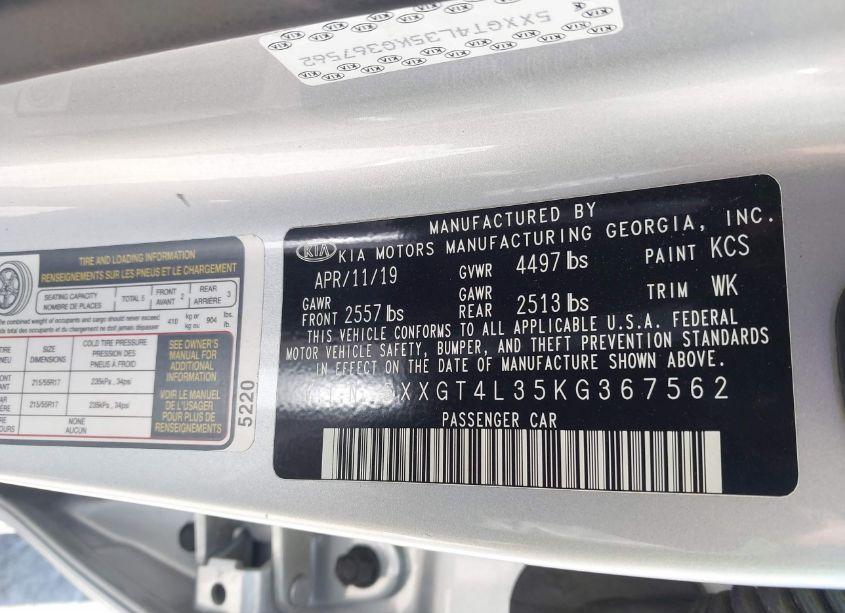 Photo 9 of 2019 Kia Optima LX (VIN 5XXGT4L35KG367562)