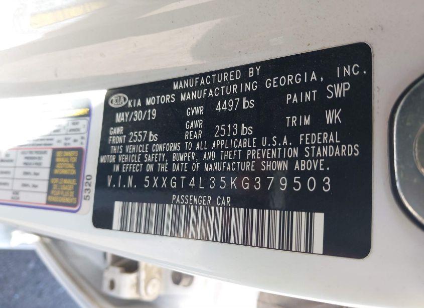 Photo 9 of 2019 Kia Optima S (VIN 5XXGT4L35KG379503)