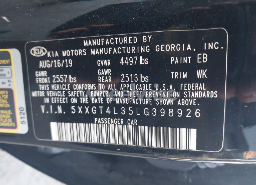 Photo 9 of 2020 Kia Optima LX/S/SE (VIN 5XXGT4L35LG398926)