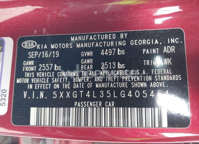 Photo 9 of 2020 Kia Optima S (VIN 5XXGT4L35LG405454)