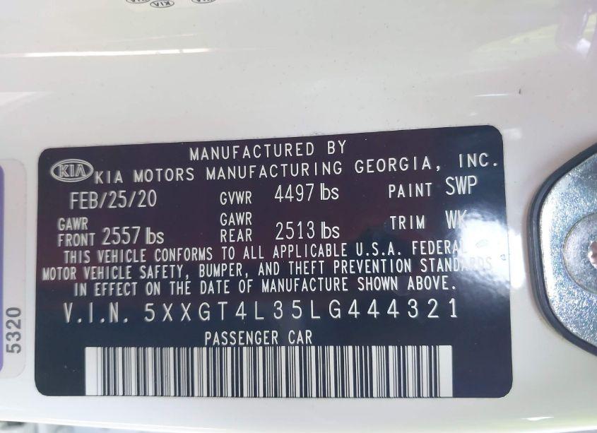 Photo 9 of 2020 Kia Optima SE (VIN 5XXGT4L35LG444321)