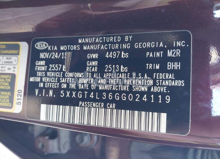 Photo 9 of 2016 Kia Optima LX (VIN 5XXGT4L36GG024119)