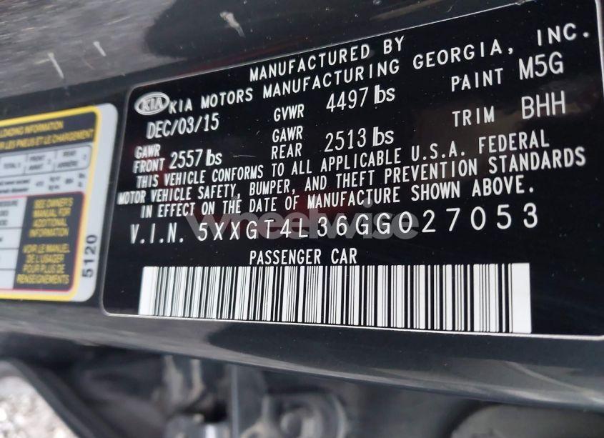 Photo 9 of 2016 Kia Optima LX (VIN 5XXGT4L36GG027053)