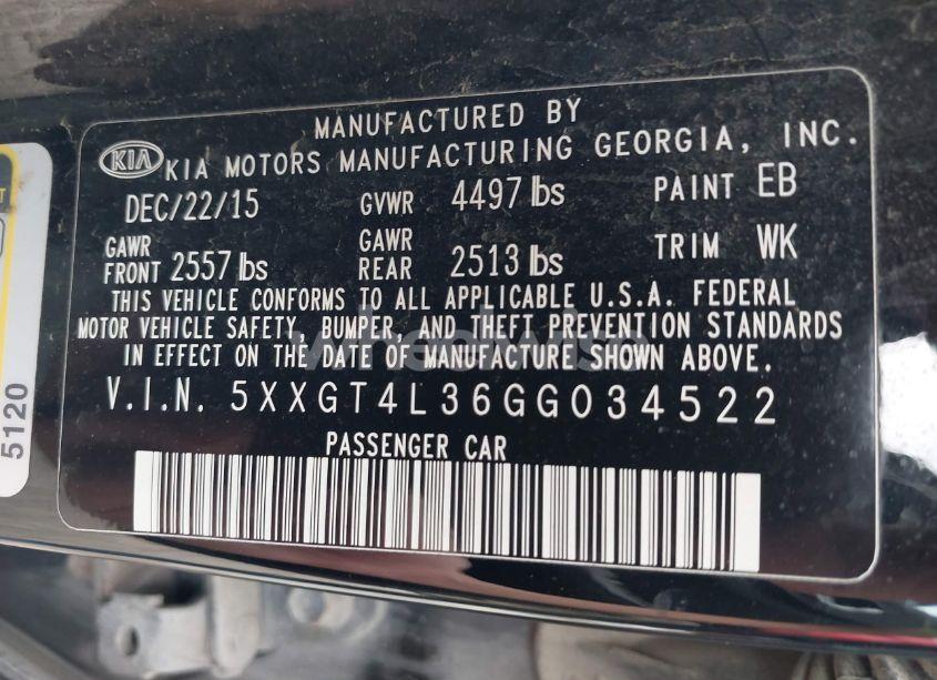 Photo 9 of 2016 Kia Optima LX (VIN 5XXGT4L36GG034522)