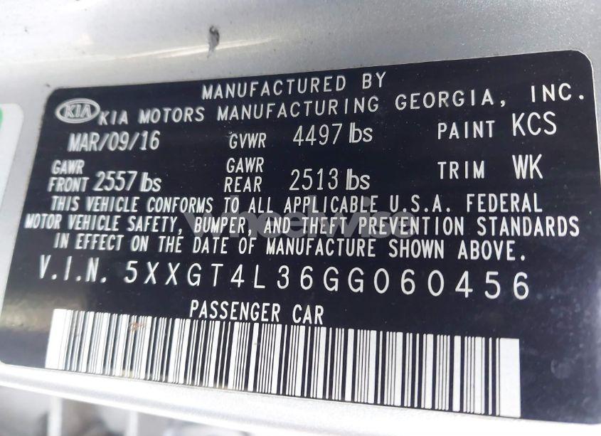 Photo 9 of 2016 Kia Optima LX (VIN 5XXGT4L36GG060456)