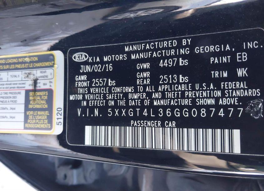 Photo 9 of 2016 Kia Optima LX (VIN 5XXGT4L36GG087477)