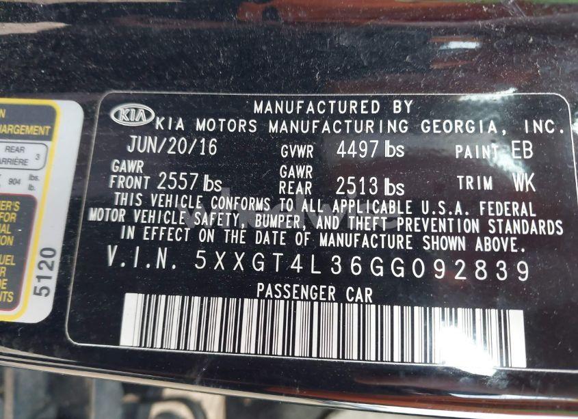 Photo 9 of 2016 Kia Optima LX (VIN 5XXGT4L36GG092839)