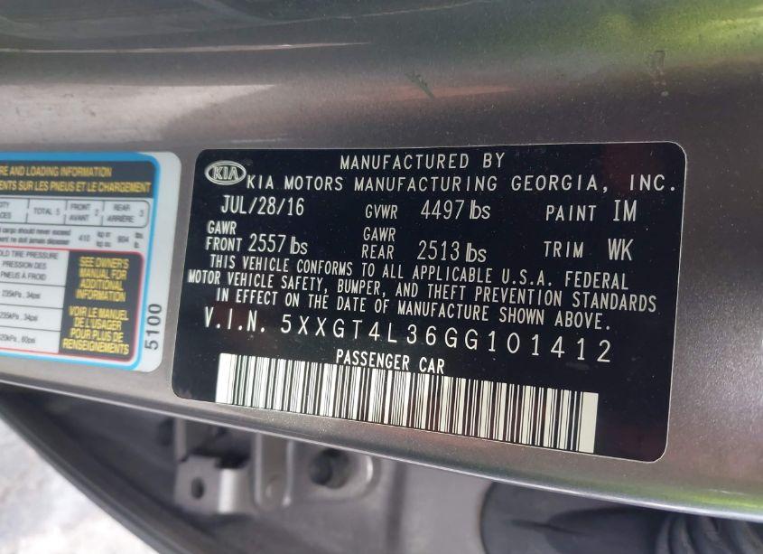 Photo 9 of 2016 Kia Optima LX (VIN 5XXGT4L36GG101412)