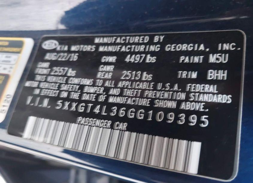 Photo 9 of 2016 Kia Optima LX (VIN 5XXGT4L36GG109395)