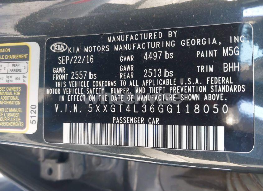 Photo 9 of 2016 Kia Optima LX (VIN 5XXGT4L36GG118050)