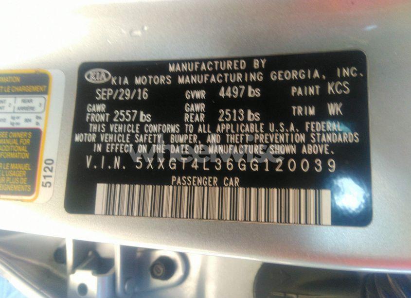 Photo 9 of 2016 Kia Optima LX (VIN 5XXGT4L36GG120039)