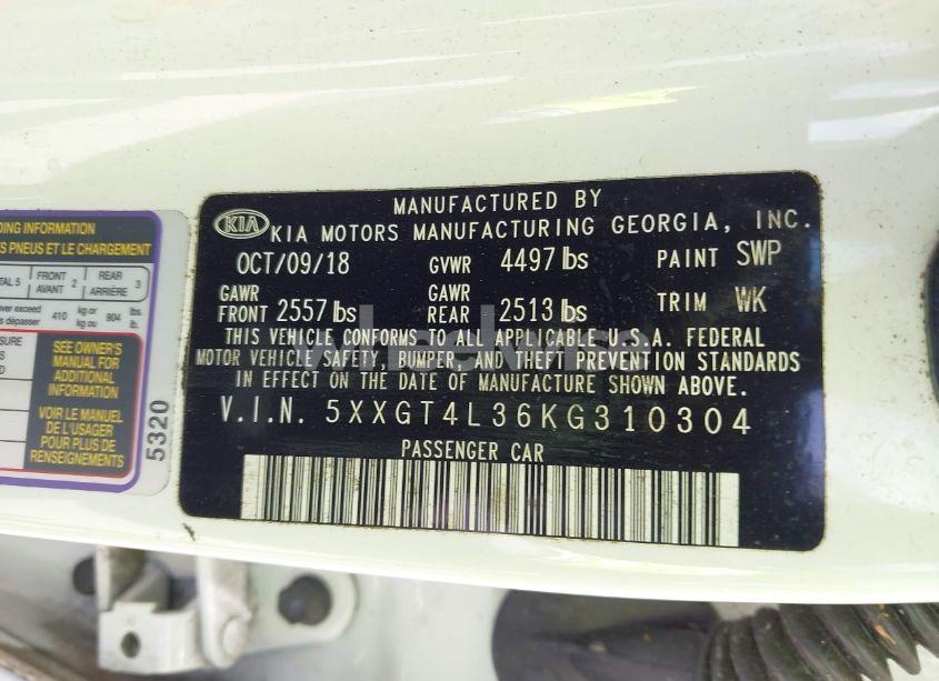 Photo 9 of 2019 Kia Optima S (VIN 5XXGT4L36KG310304)